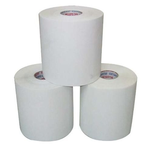 Three rolls of white acrylic hot fix tape stacked featuring a smooth texture and a central core with printed label visible.