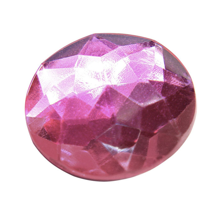 Large round pink acrylic rhinestone with a faceted surface flat back and a shiny texture resembling a disco ball.