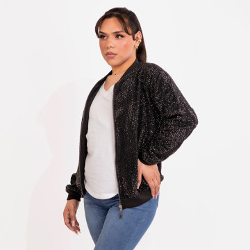 Strass Rhinestone Bomber Jacket - Black - Medium