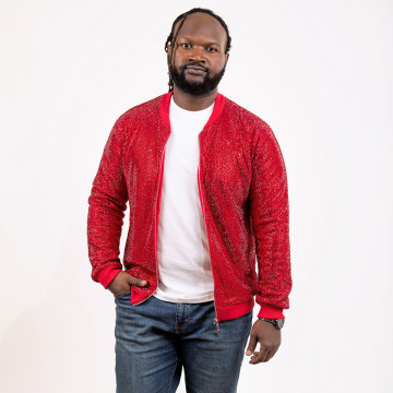 Strass Rhinestone Bomber Jacket - Red - XXL