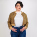 Strass Rhinestone Cropped Bomber Jacket - Gold - Large