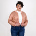 Strass Rhinestone Cropped Bomber Jacket - Pink - Extra Large