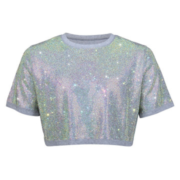 Strass Rhinestone Crop Top - Iridescent - Large