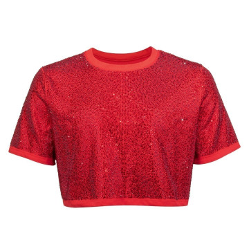 Strass Rhinestone Crop Top - Red - Large