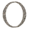 Silver script letter "L" with a textured surface embellished with small rhinestones featuring elegant curves and loops.