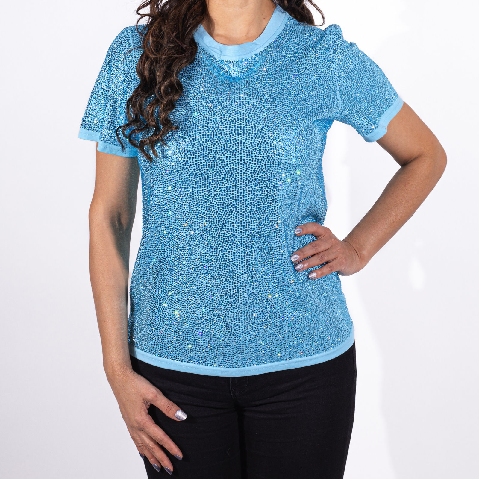 Strass&#x20;Rhinestone&#x20;T-Shirt&#x20;-&#x20;Aqua&#x20;-&#x20;Small
