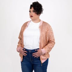 Strass Rhinestone Bomber Jacket - Pink - Large