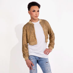 Strass Rhinestone Cropped Bomber Jacket