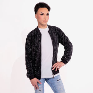 Strass&#x20;Rhinestone&#x20;Bomber&#x20;Jacket&#x20;-&#x20;Black&#x20;-&#x20;Small