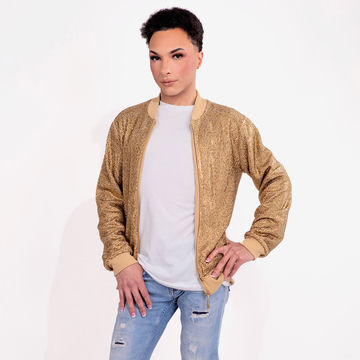 Strass Rhinestone Bomber Jacket - Gold - Small