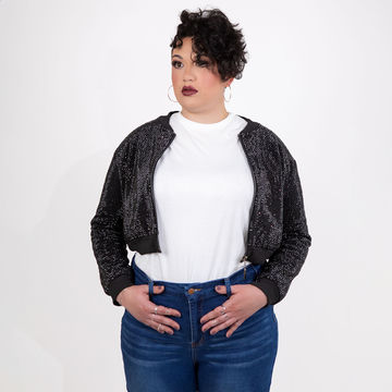 Strass Rhinestone Cropped Bomber Jacket