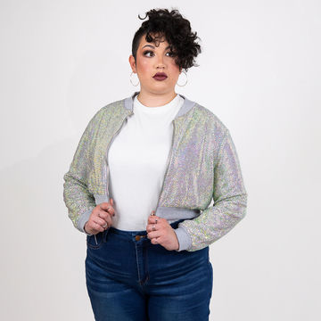 Strass Rhinestone Cropped Bomber Jacket