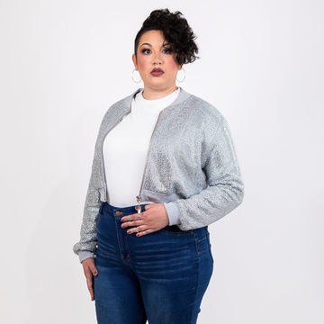 Strass Rhinestone Cropped Bomber Jacket