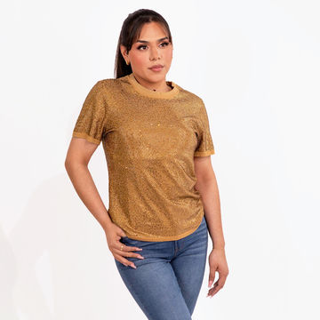 Strass Rhinestone T-Shirt - Gold - Medium