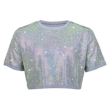 Strass Rhinestone Crop Top - Iridescent - Large
