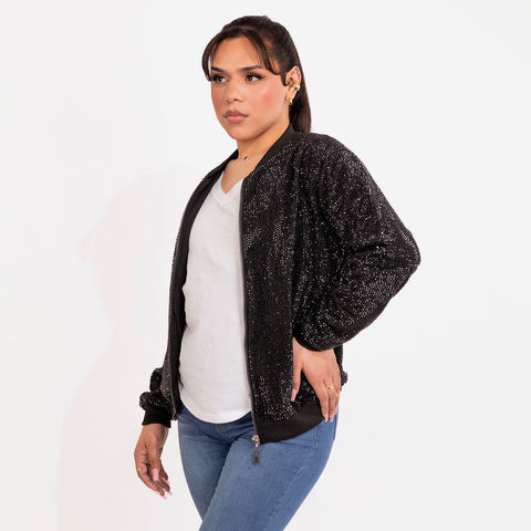 Strass&#x20;Rhinestone&#x20;Bomber&#x20;Jacket&#x20;-&#x20;Black&#x20;-&#x20;Medium