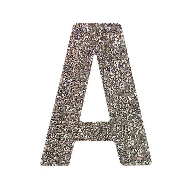 Silver monogram letter "A" with a textured surface made of small shiny rhinestones approximately 2.5x2.5 inches. Silver monogram letter "A" with a textured surface made of small shiny rhinestones approximately 2.5x2.5 inches.
