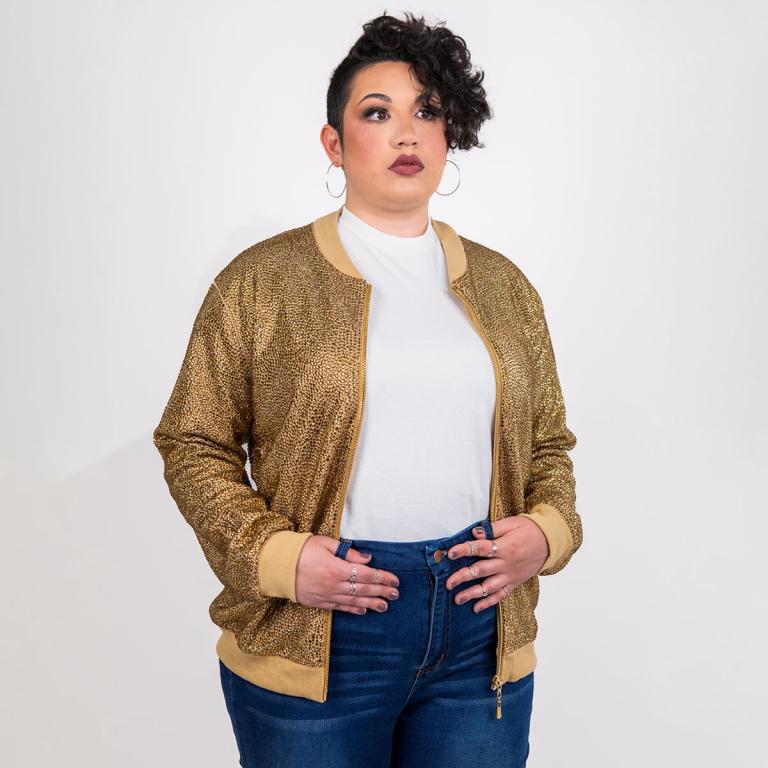 Strass Rhinestone Bomber Jacket - Gold - Extra Large