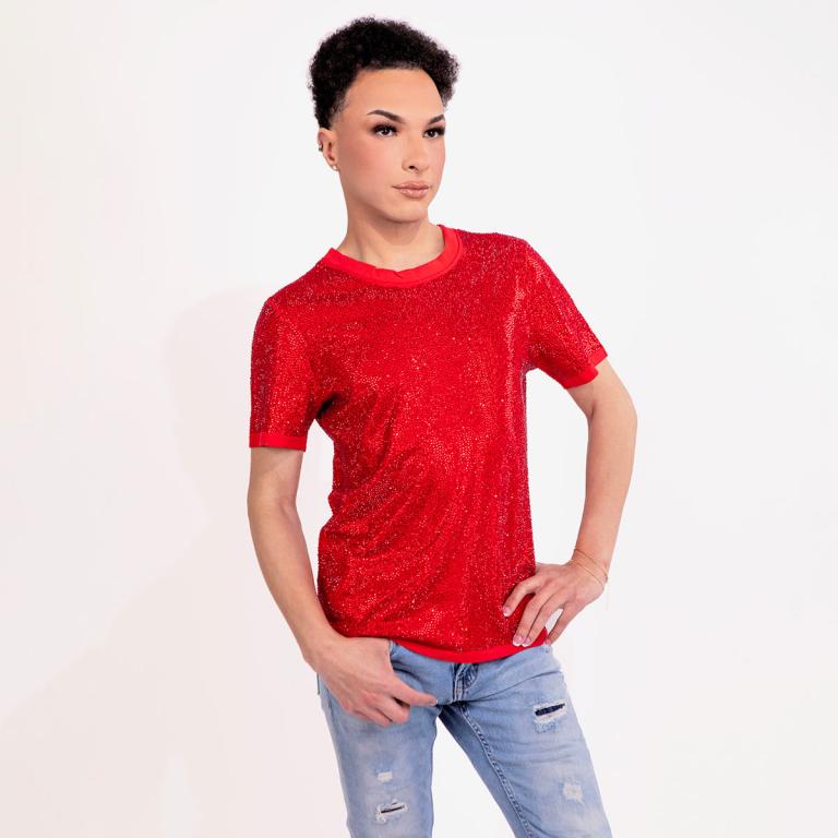 Strass Rhinestone T-Shirt - Red - Extra Large