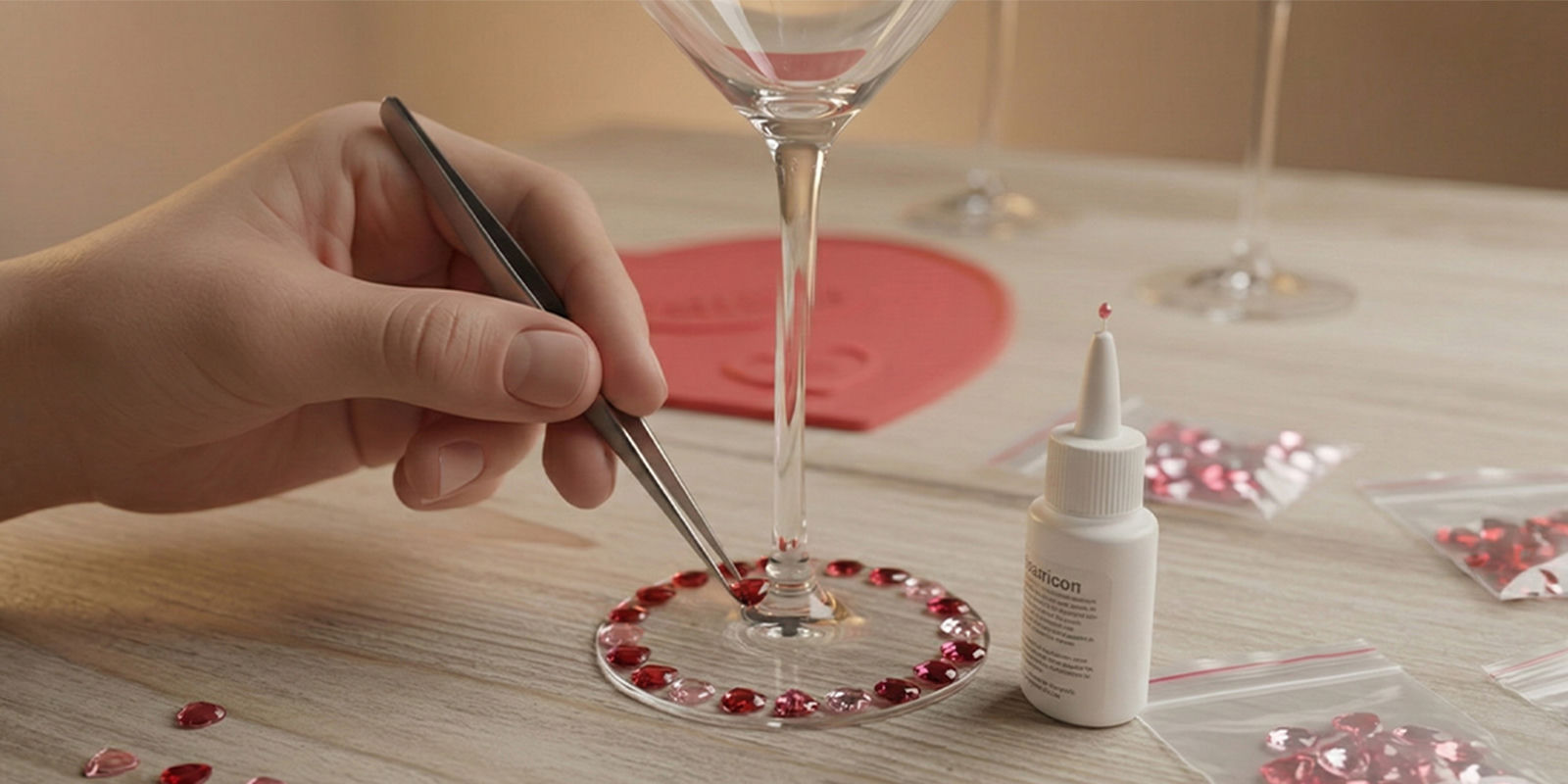 Hand&amp;&#x23;x20&#x3B;placing&amp;&#x23;x20&#x3B;red&amp;&#x23;x20&#x3B;rhinestones&amp;&#x23;x20&#x3B;around&amp;&#x23;x20&#x3B;the&amp;&#x23;x20&#x3B;base&amp;&#x23;x20&#x3B;of&amp;&#x23;x20&#x3B;a&amp;&#x23;x20&#x3B;martini&amp;&#x23;x20&#x3B;glass