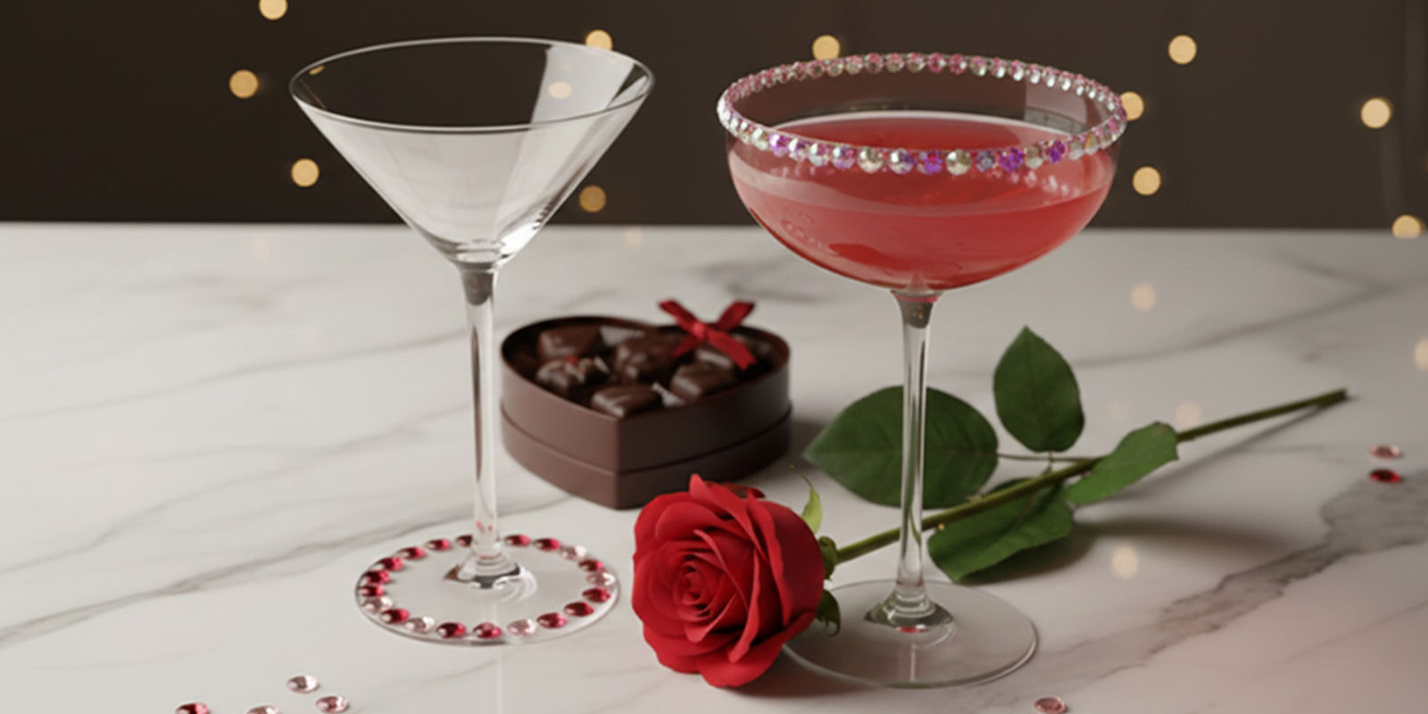 Empty&amp;&#x23;x20&#x3B;martini&amp;&#x23;x20&#x3B;glass&amp;&#x23;x20&#x3B;beside&amp;&#x23;x20&#x3B;a&amp;&#x23;x20&#x3B;pink&amp;&#x23;x20&#x3B;rhinestone-rimmed&amp;&#x23;x20&#x3B;coupe&amp;&#x23;x20&#x3B;with&amp;&#x23;x20&#x3B;a&amp;&#x23;x20&#x3B;rose&amp;&#x23;x20&#x3B;and&amp;&#x23;x20&#x3B;chocolates