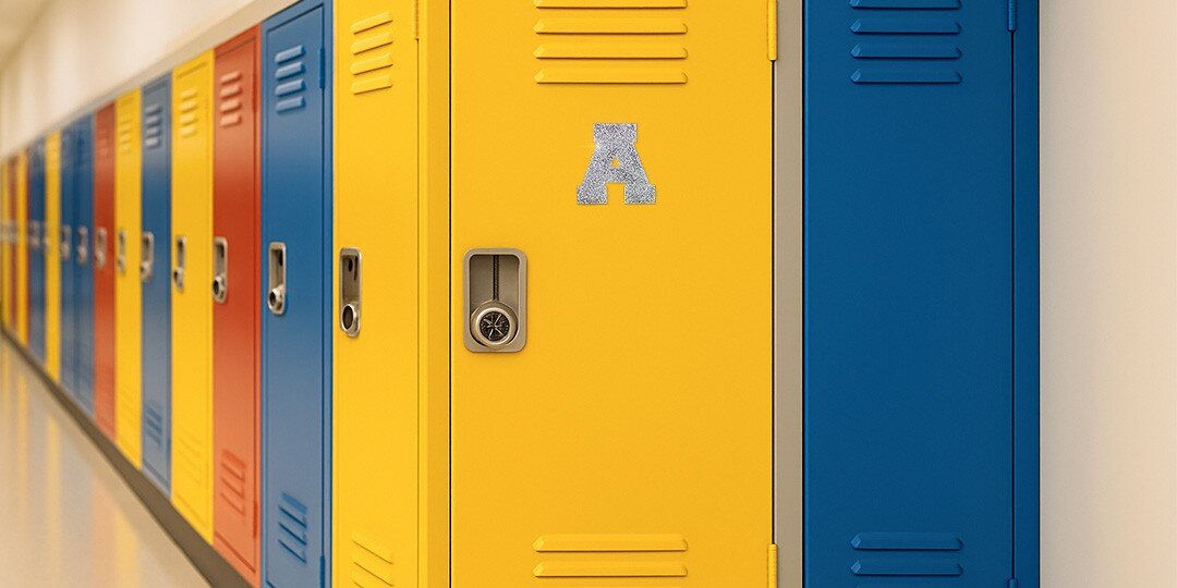 Colorful&amp;&#x23;x20&#x3B;school&amp;&#x23;x20&#x3B;lockers&amp;&#x23;x20&#x3B;with&amp;&#x23;x20&#x3B;rhinestone&amp;&#x23;x20&#x3B;letter&amp;&#x23;x20&#x3B;A&amp;&#x23;x20&#x3B;decoration&amp;&#x23;x20&#x3B;on&amp;&#x23;x20&#x3B;yellow&amp;&#x23;x20&#x3B;locker
