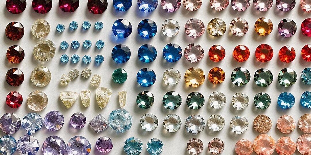 Assorted&amp;&#x23;x20&#x3B;rhinestones&amp;&#x23;x20&#x3B;in&amp;&#x23;x20&#x3B;different&amp;&#x23;x20&#x3B;sizes,&amp;&#x23;x20&#x3B;cuts,&amp;&#x23;x20&#x3B;and&amp;&#x23;x20&#x3B;colors&amp;&#x23;x20&#x3B;on&amp;&#x23;x20&#x3B;white&amp;&#x23;x20&#x3B;background