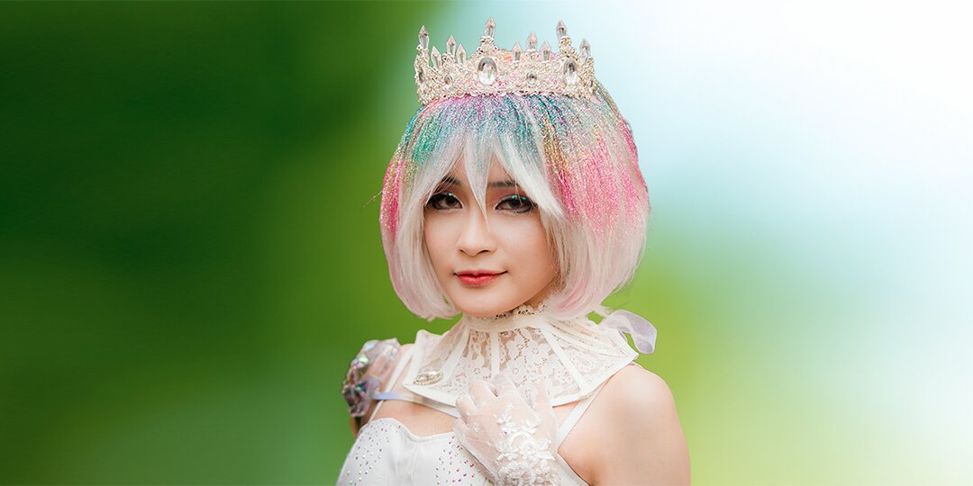 Cosplayer&amp;&#x23;x20&#x3B;in&amp;&#x23;x20&#x3B;rainbow&amp;&#x23;x20&#x3B;glitter&amp;&#x23;x20&#x3B;wig&amp;&#x23;x20&#x3B;and&amp;&#x23;x20&#x3B;rhinestone&amp;&#x23;x20&#x3B;tiara&amp;&#x23;x20&#x3B;with&amp;&#x23;x20&#x3B;lace&amp;&#x23;x20&#x3B;costume&amp;&#x23;x20&#x3B;and&amp;&#x23;x20&#x3B;gloves
