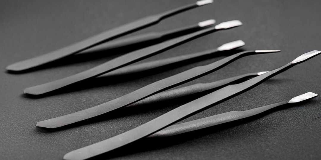 Precision&amp;&#x23;x20&#x3B;tweezers&amp;&#x23;x20&#x3B;lined&amp;&#x23;x20&#x3B;up&amp;&#x23;x20&#x3B;on&amp;&#x23;x20&#x3B;a&amp;&#x23;x20&#x3B;black&amp;&#x23;x20&#x3B;surface&amp;&#x23;x20&#x3B;for&amp;&#x23;x20&#x3B;rhinestone&amp;&#x23;x20&#x3B;application