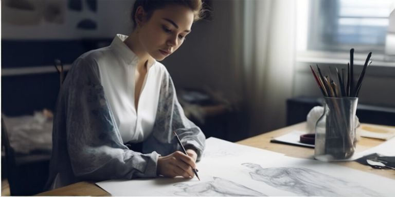 Créateur de costumes esquissant des idées pour une tenue ornée de strass
