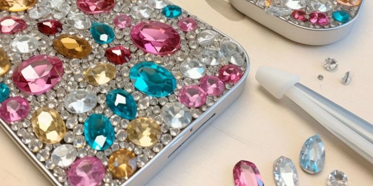 Funda de teléfono decorada con diamantes de imitación coloridos