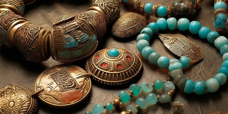 Ancient Egyptian style jewelry with turquoise and gold detailing