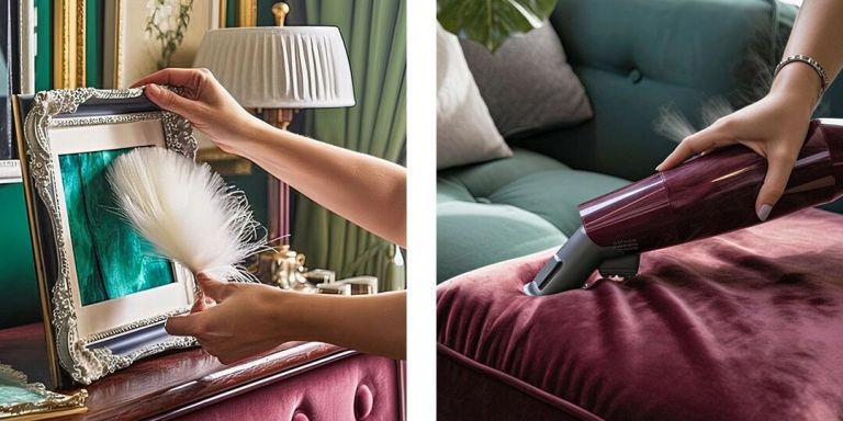 Nettoyage de cadres scintillants en strass et de coussins en velours