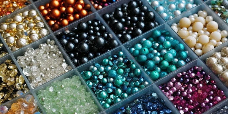 Colección colorida de perlas y cuentas surtidas en un recipiente de almacenamiento
